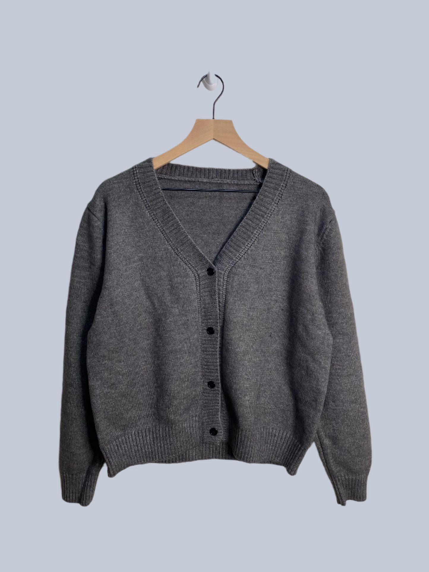 Grey cardigan style sweater with buttons, cotton made