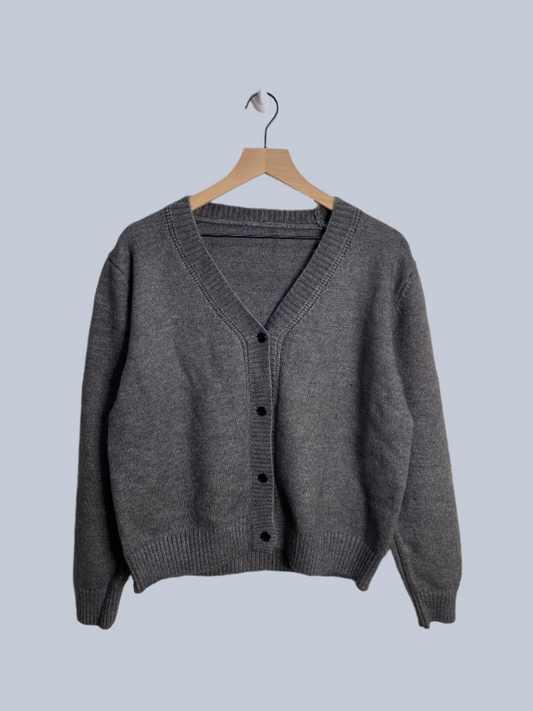 Grey cardigan style sweater with buttons, cotton made 